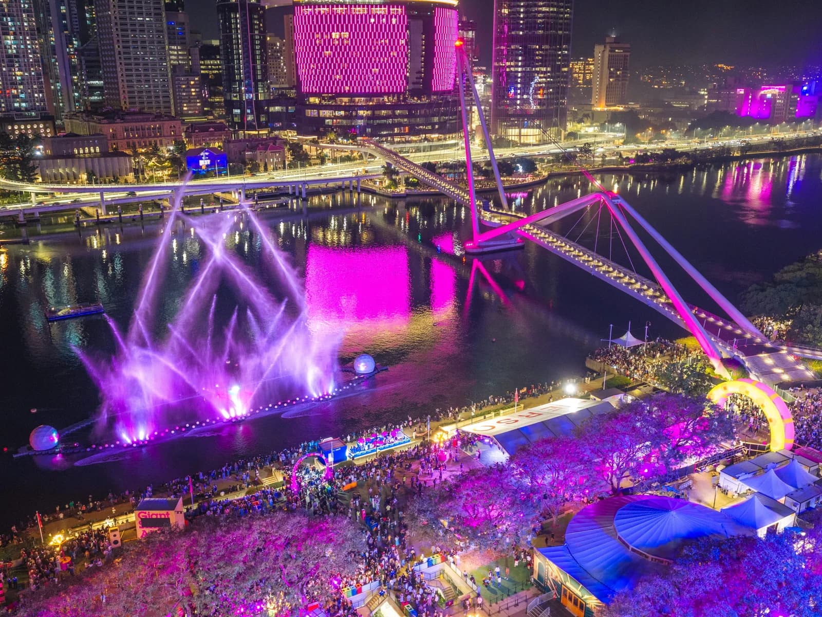Brisbane Festival light display on the Brisbane River at South Bank at night, representative of the Brisbane region
